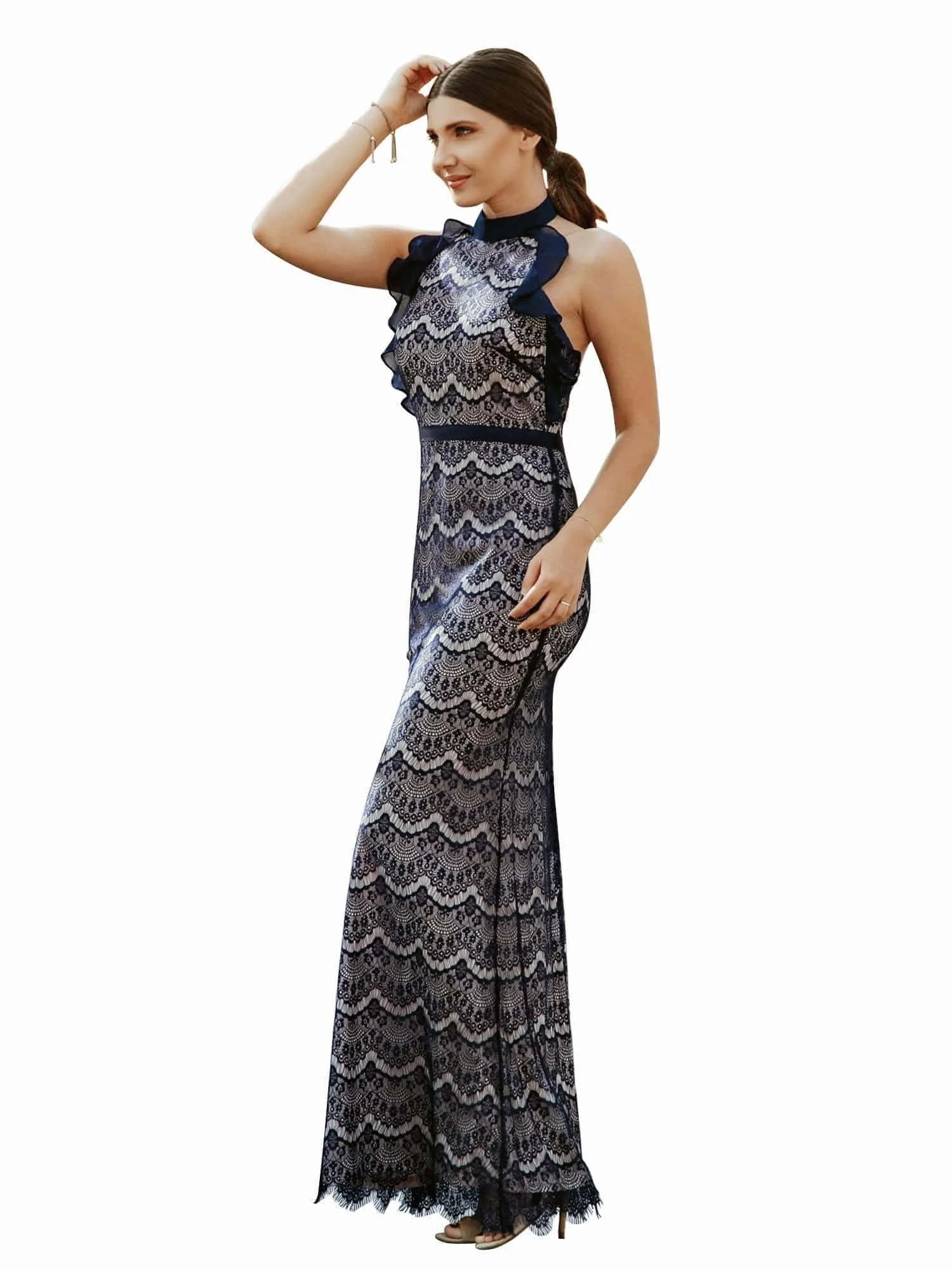 Halter Neck Long Lace Evening Dress