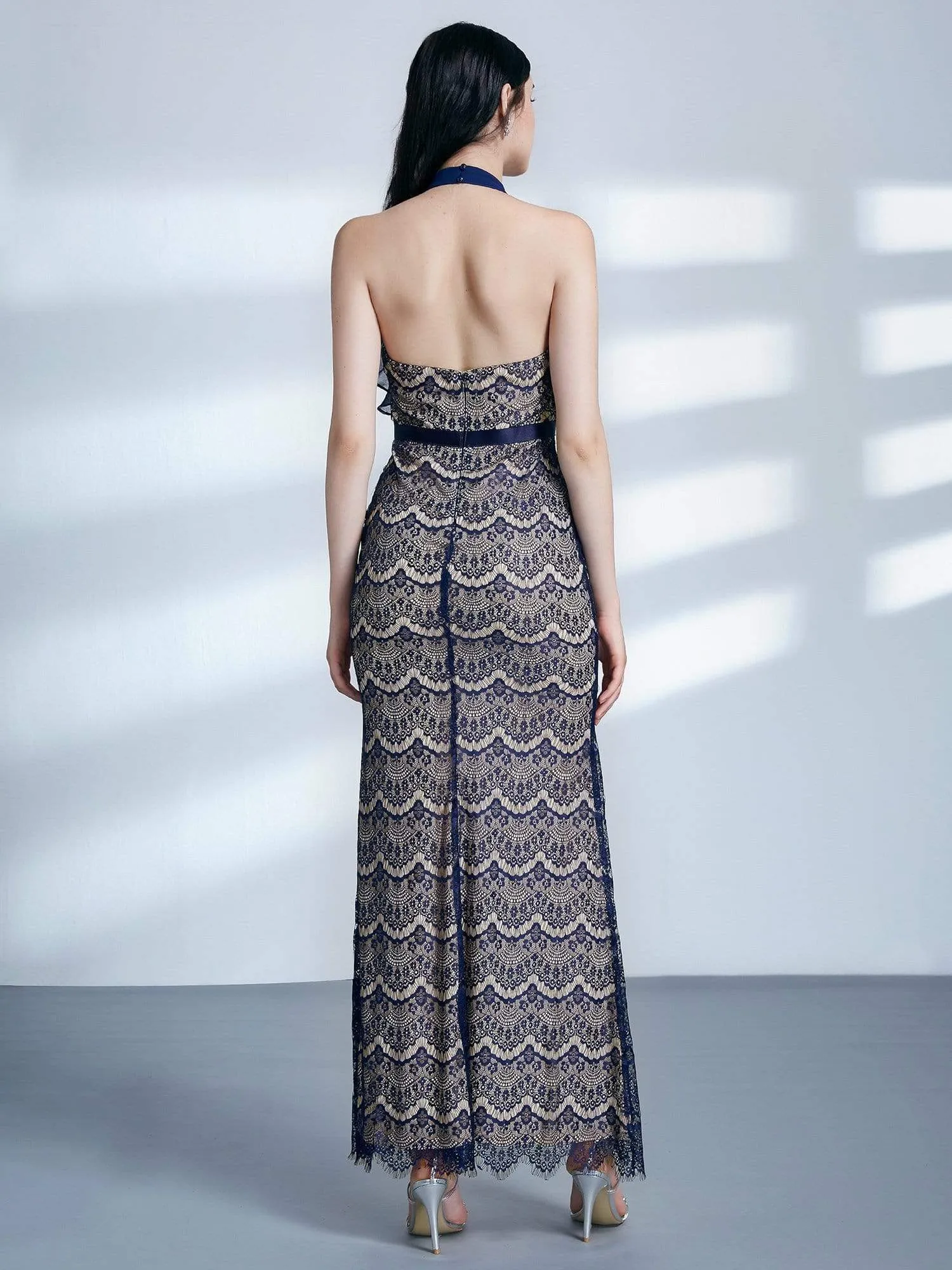 Halter Neck Long Lace Evening Dress