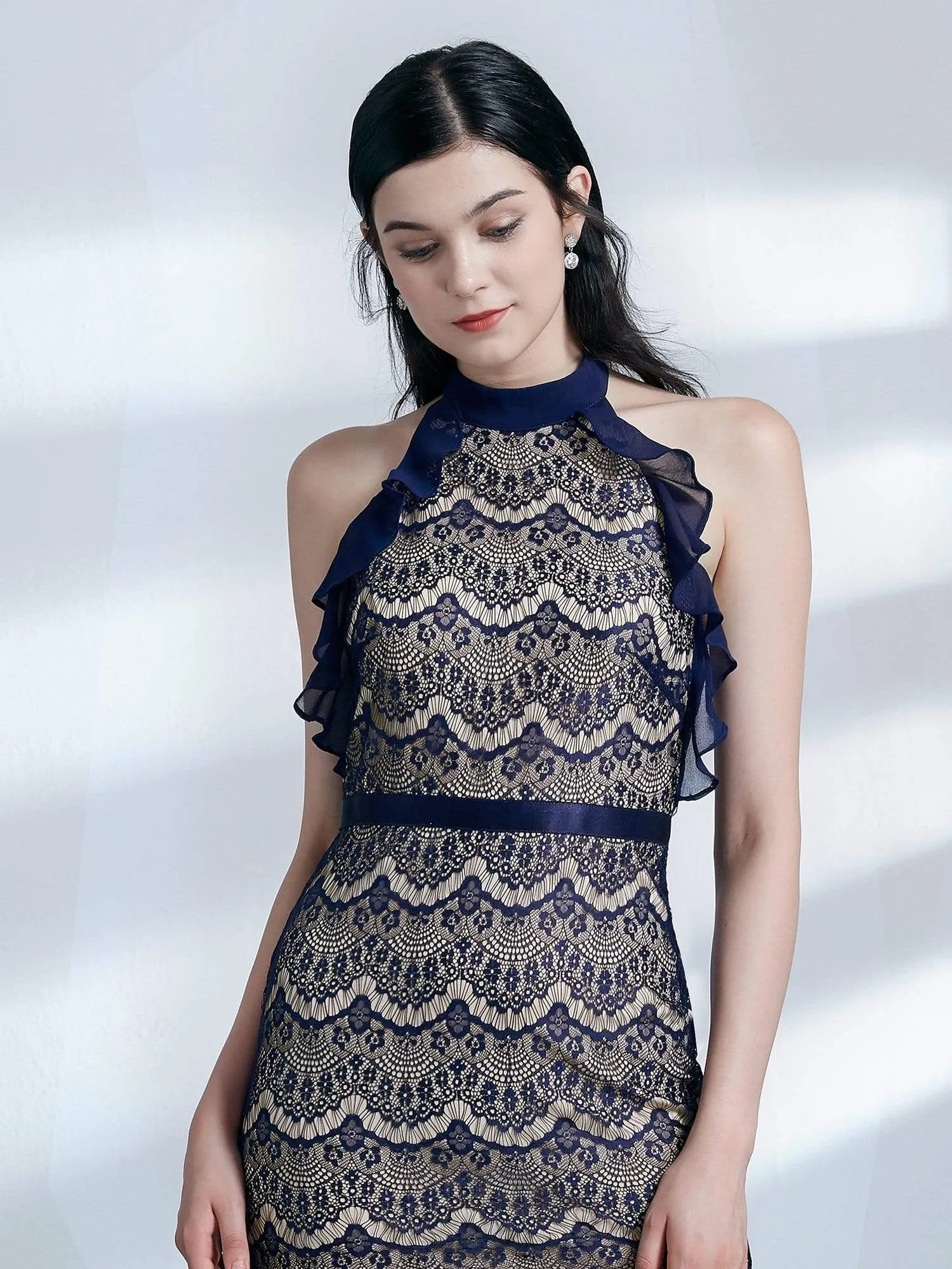 Halter Neck Long Lace Evening Dress