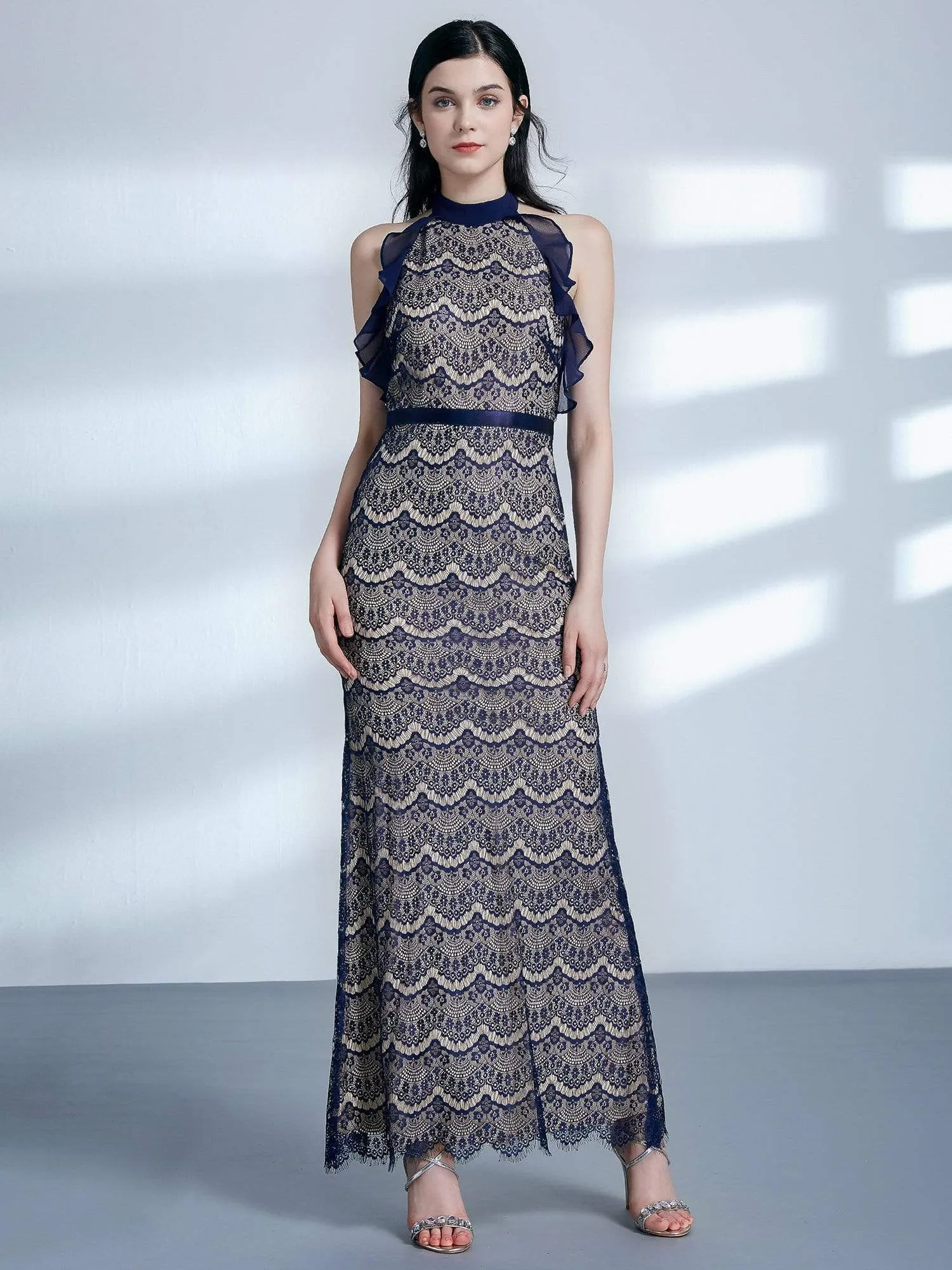 Halter Neck Long Lace Evening Dress