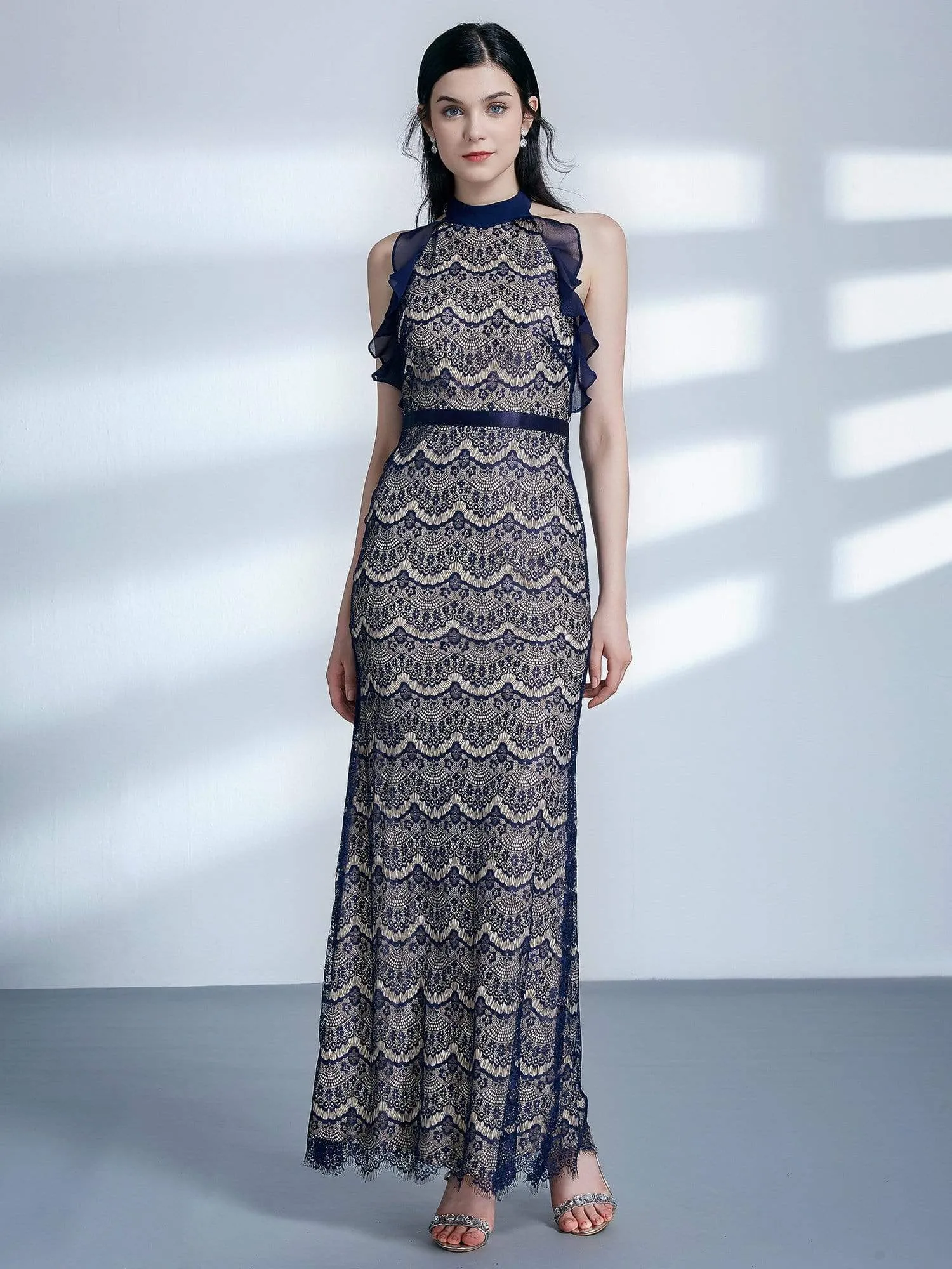 Halter Neck Long Lace Evening Dress