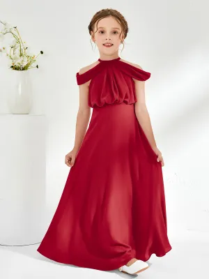 Halter Off-the-shoulder Junior Bridesmaid Dress Burgundy