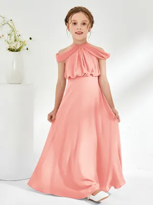 Halter Off-the-shoulder Junior Bridesmaid Dress Coral