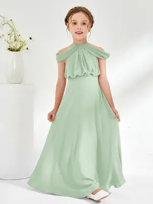 Halter Off-the-shoulder Junior Bridesmaid Dress Dusty Sage