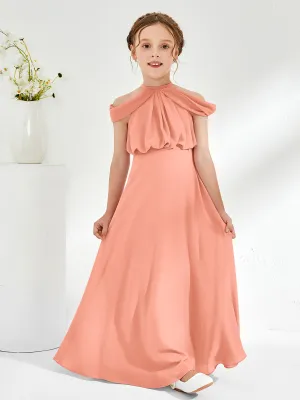 Halter Off-the-shoulder Junior Bridesmaid Dress Papaya