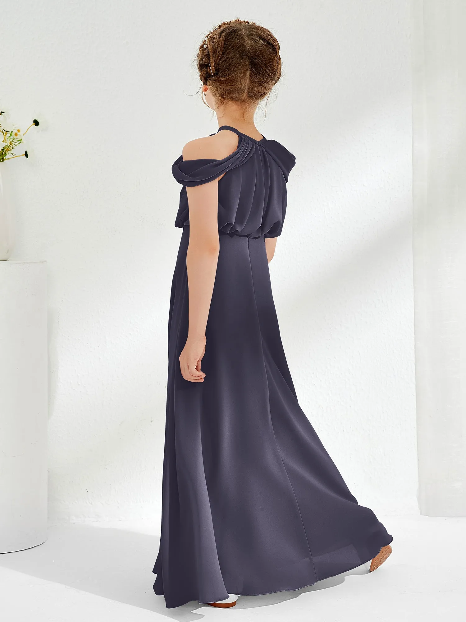 Halter Off-the-shoulder Junior Bridesmaid Dress Stormy