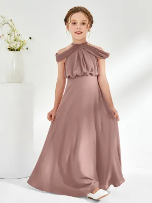 Halter Off-the-shoulder Junior Bridesmaid Dress Vintage Mauve
