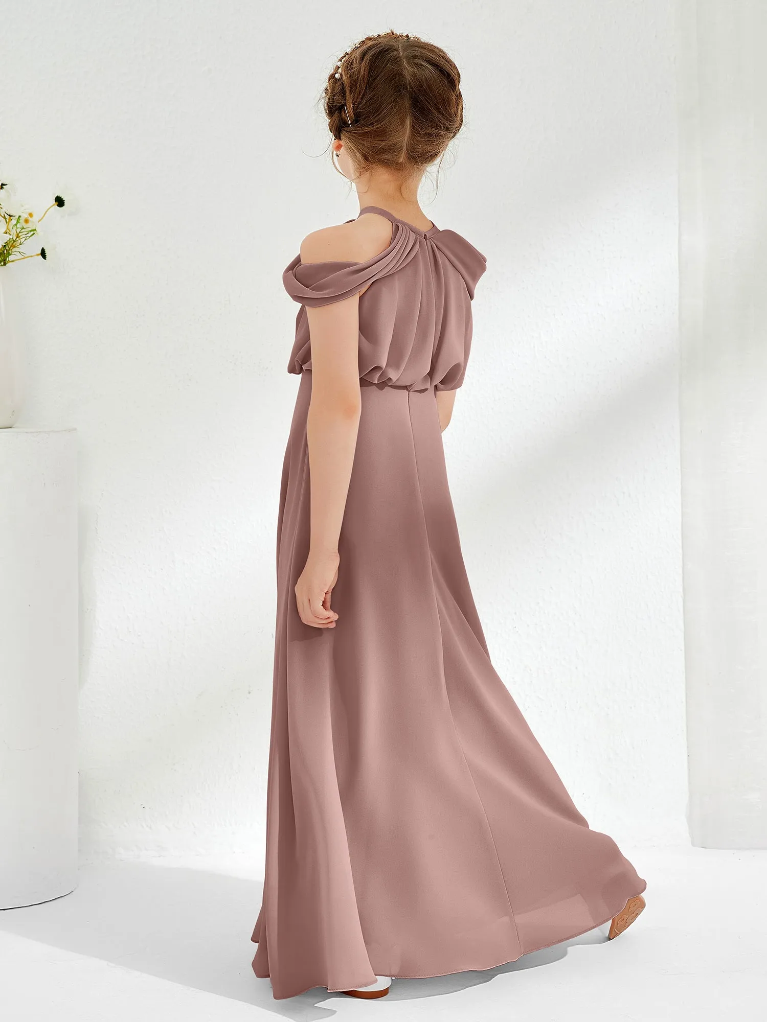 Halter Off-the-shoulder Junior Bridesmaid Dress Vintage Mauve