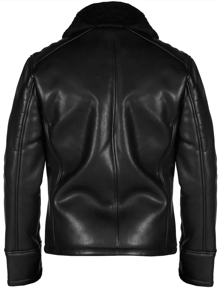 Hector Faux Leather Fur Lined Biker Jacket in Black