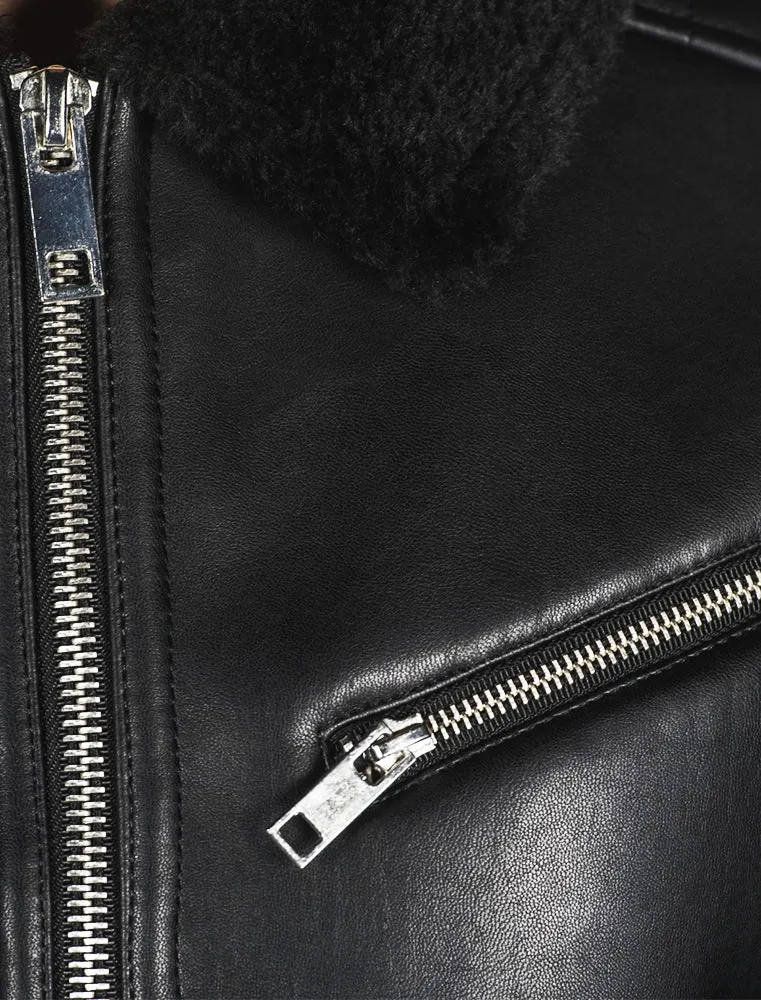 Hector Faux Leather Fur Lined Biker Jacket in Black
