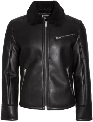 Hector Faux Leather Fur Lined Biker Jacket in Black