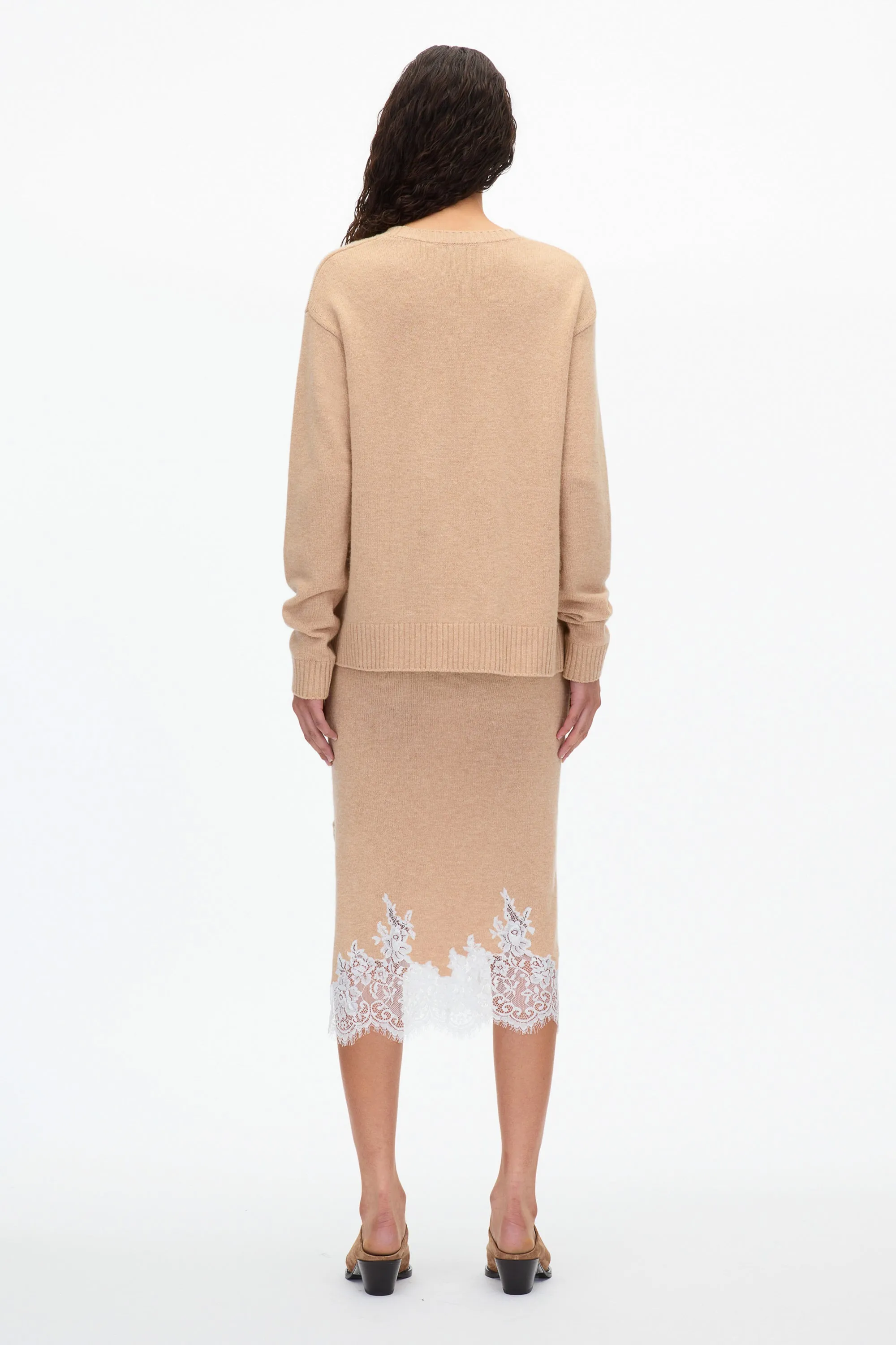Is Draped Knit Dress with Lace Trim