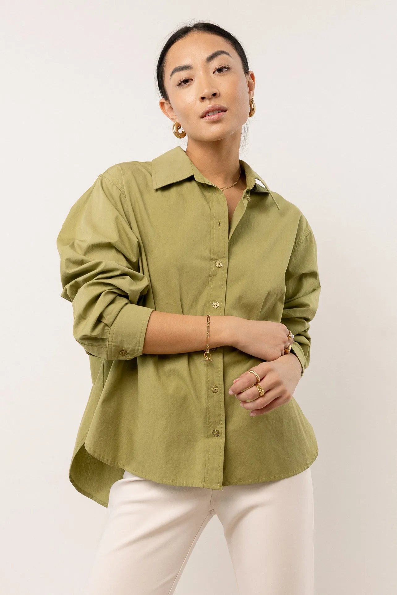 Kathryn Button Up Shirt in Green - FINAL SALE