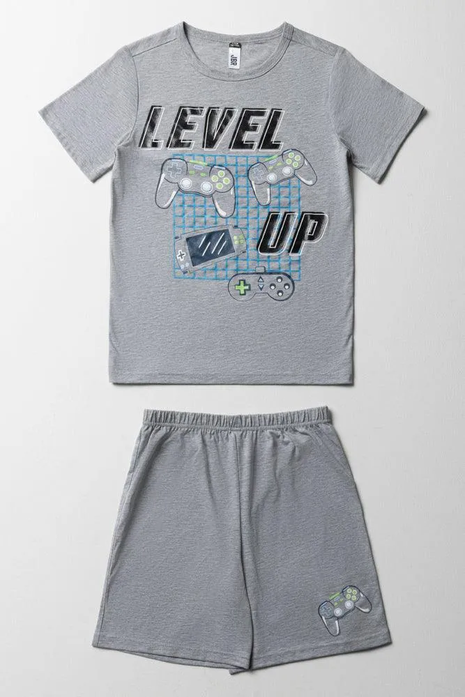 Level-Up Short Sleeve Pj Set Grey