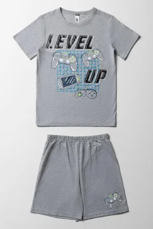 Level-Up Short Sleeve Pj Set Grey