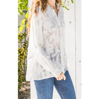 Long Sleeve Cutwork Lace Button Front Blouse (Door Buster)