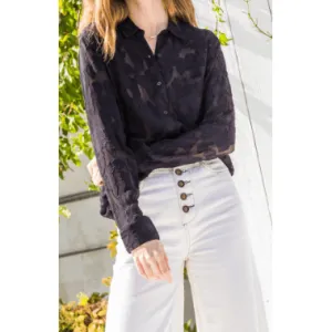 Long Sleeve Cutwork Lace Button Front Blouse (Door Buster)