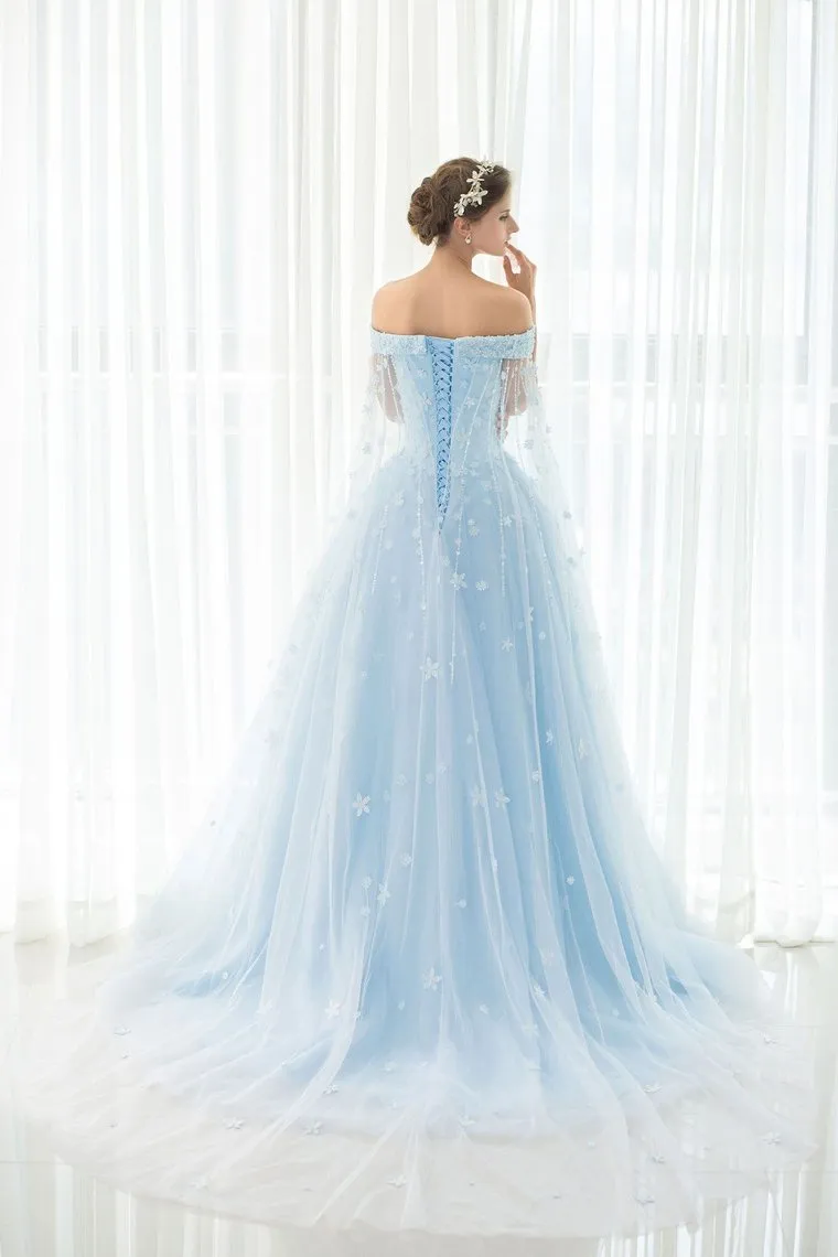 Luolandi Light Sky Blue Prom Dresses Sweep/Brush Train Tulle Prom Dress/Evening Dress Beautiful