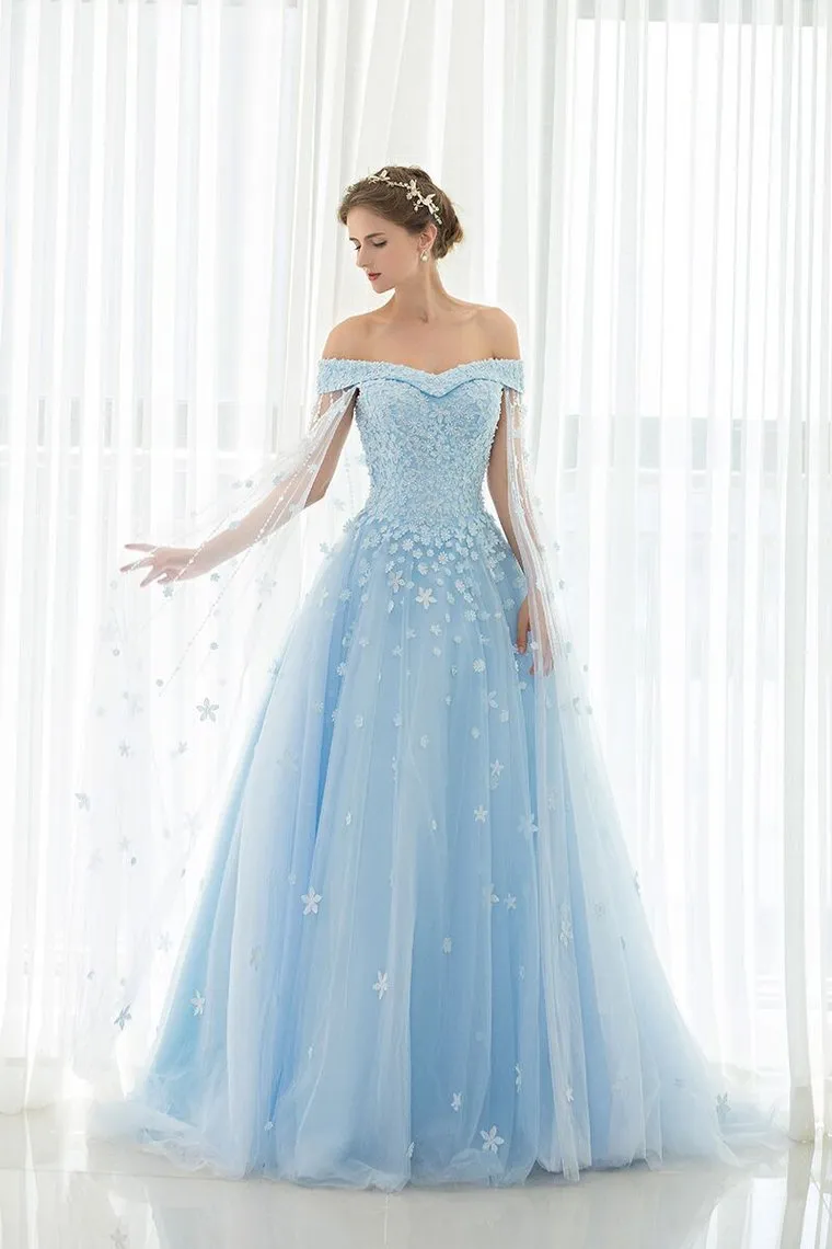 Luolandi Light Sky Blue Prom Dresses Sweep/Brush Train Tulle Prom Dress/Evening Dress Beautiful