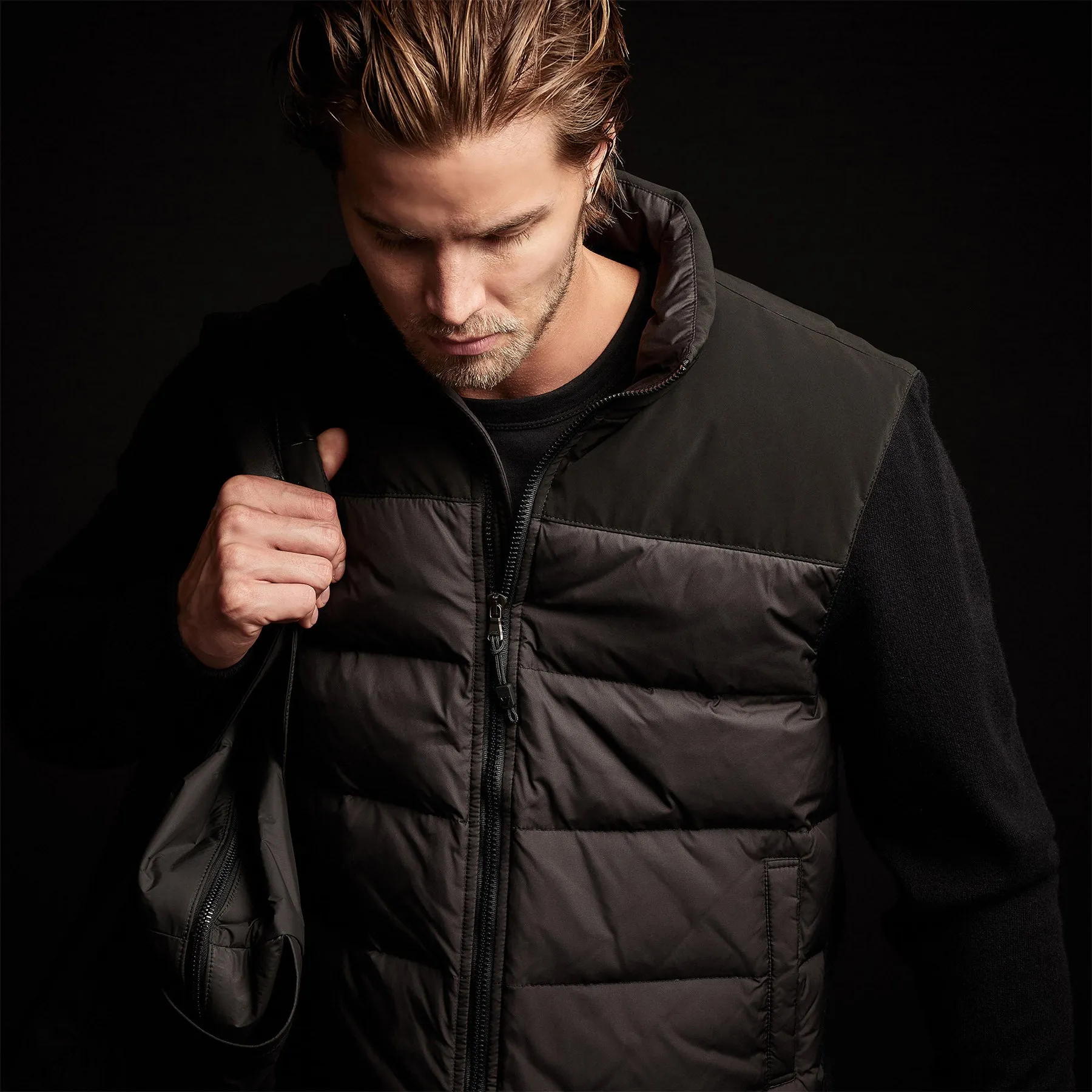 Luxury Down Front Zip Sweater - Black