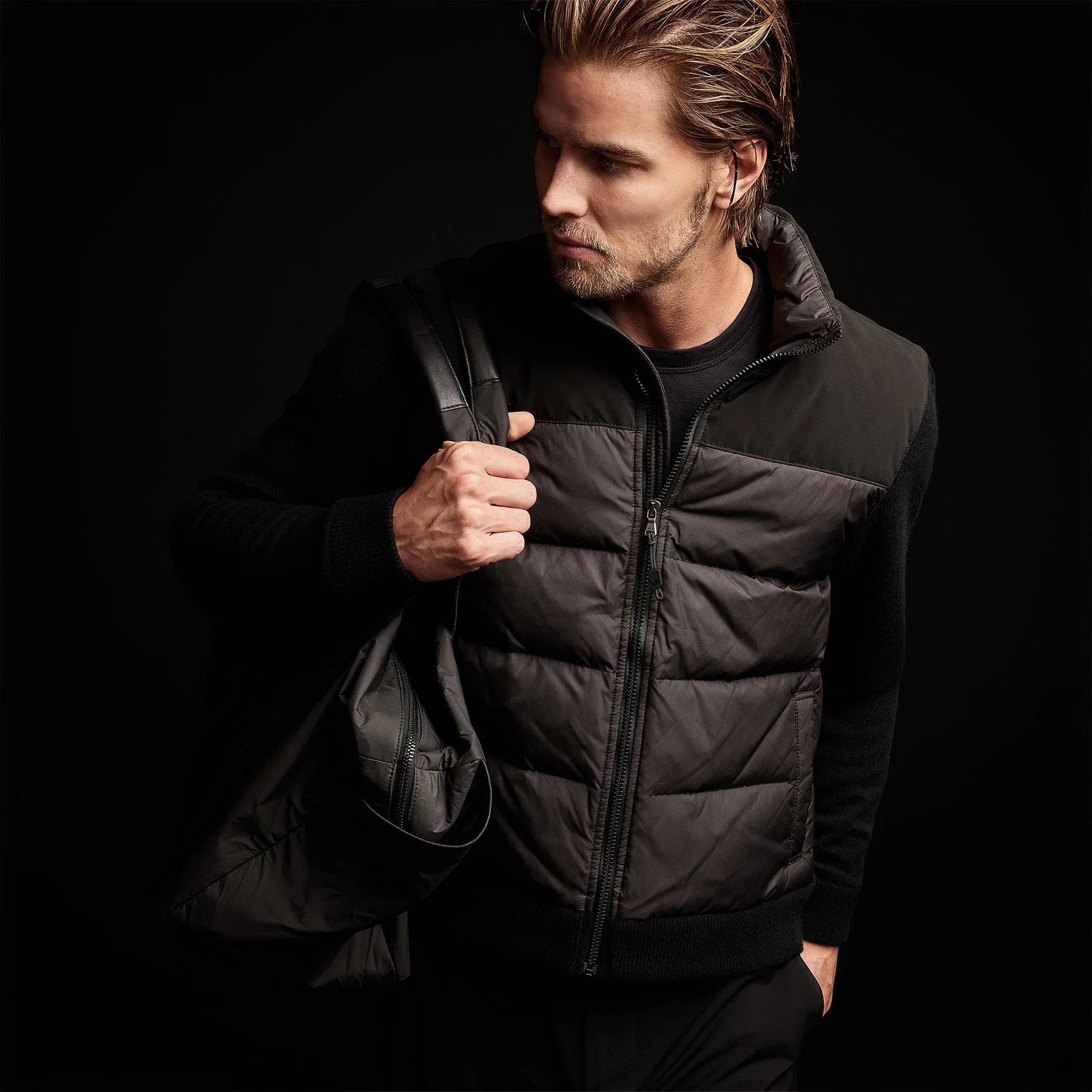 Luxury Down Front Zip Sweater - Black