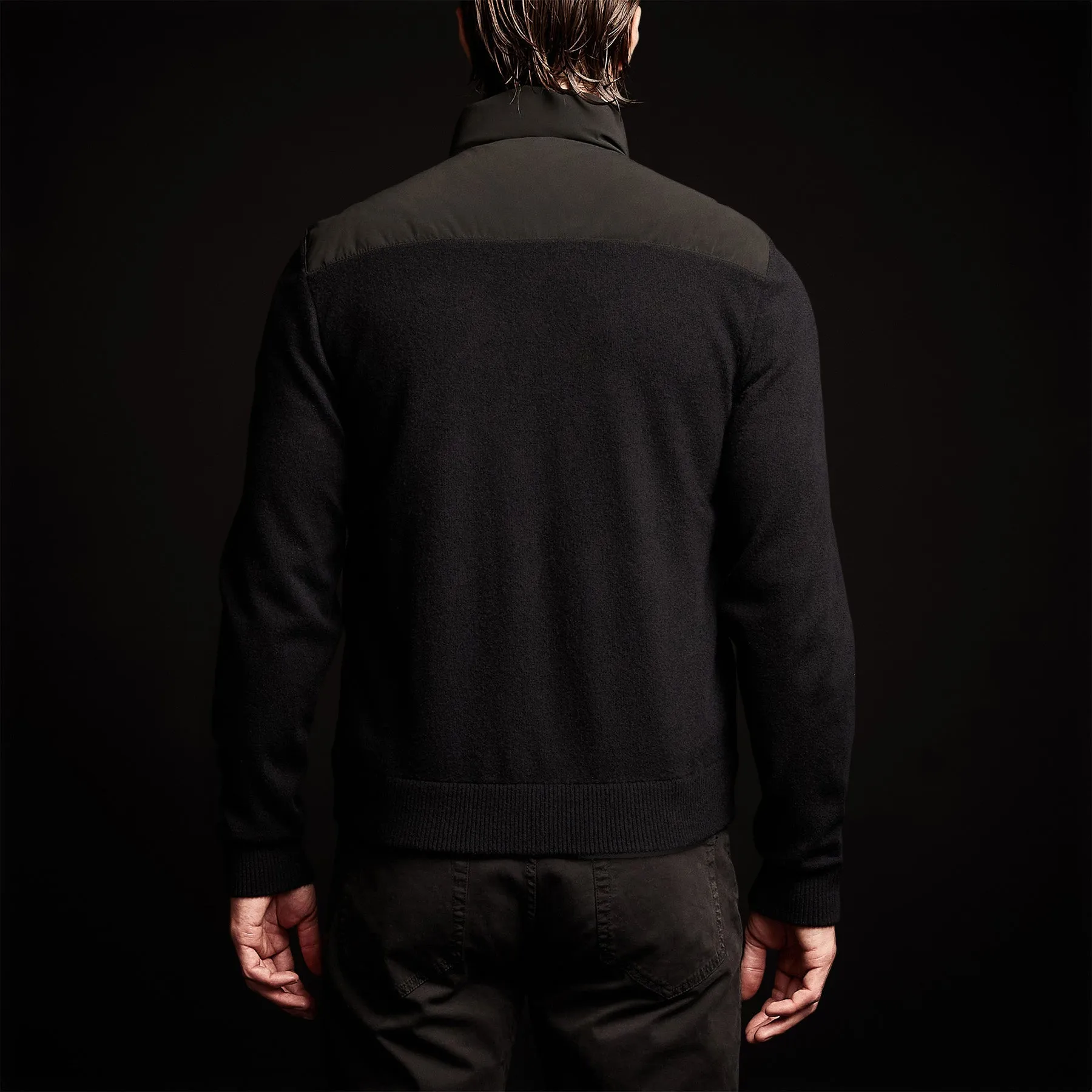 Luxury Down Front Zip Sweater - Black