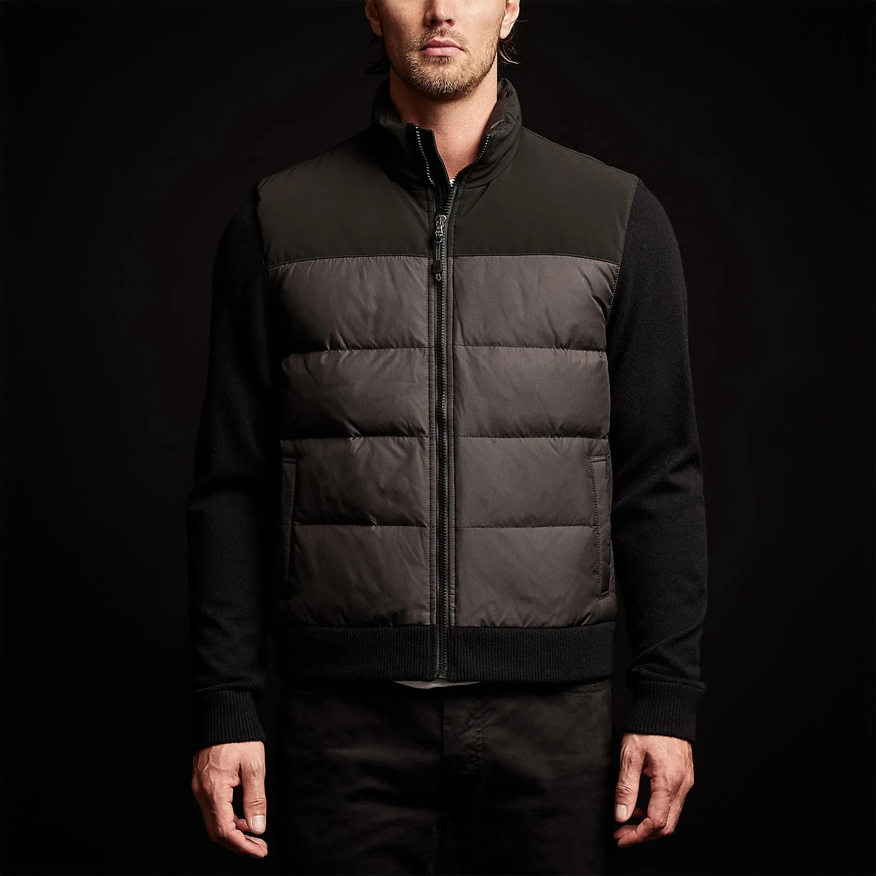 Luxury Down Front Zip Sweater - Black