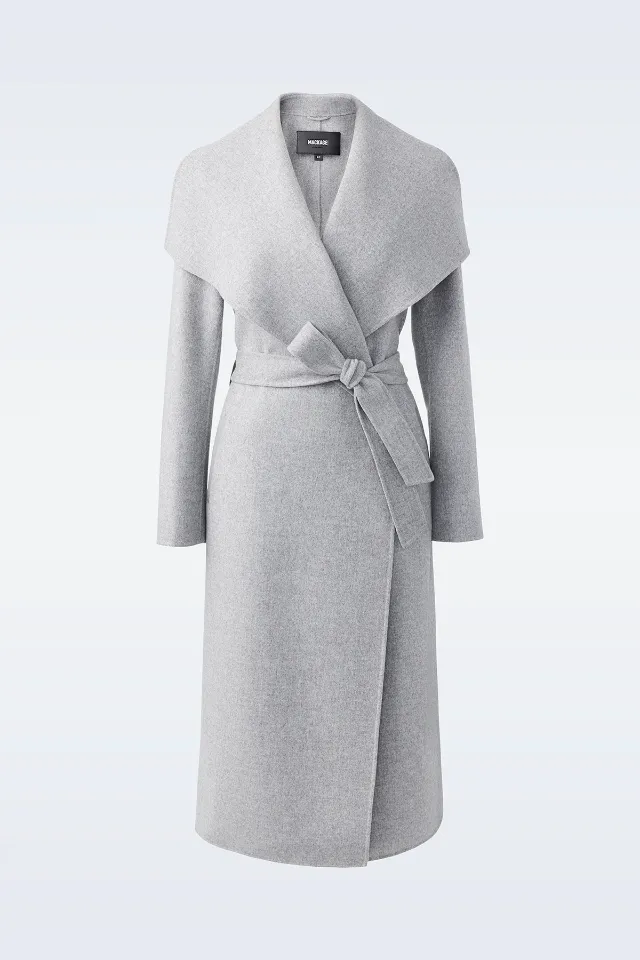 Mackage Mai-CN Light Wool Wrap Coat Lt Grey Melange