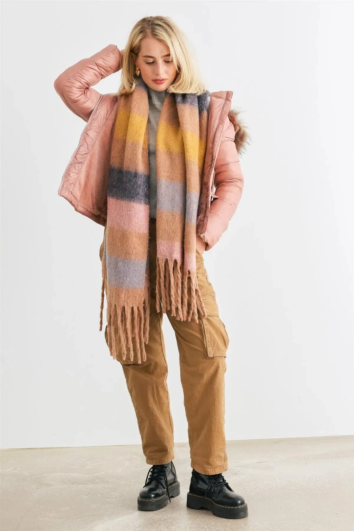 Mauve Long Sleeve Faux Fur Hood Padded Water Resistant Finish Jacket