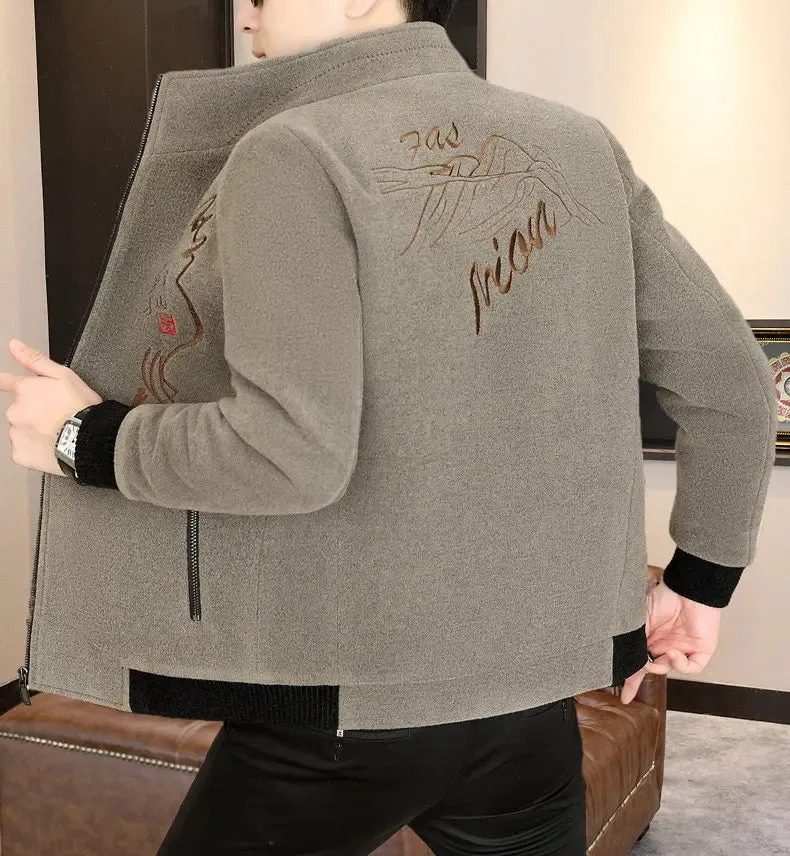 Men's Print Woolen  Stand Collar Jacket