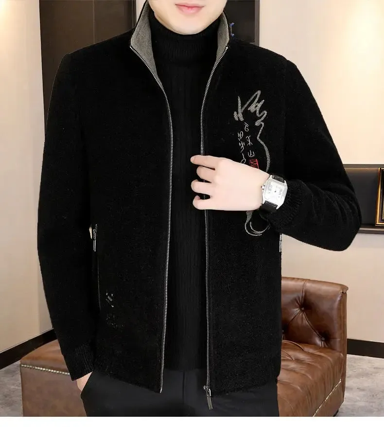 Men's Print Woolen  Stand Collar Jacket
