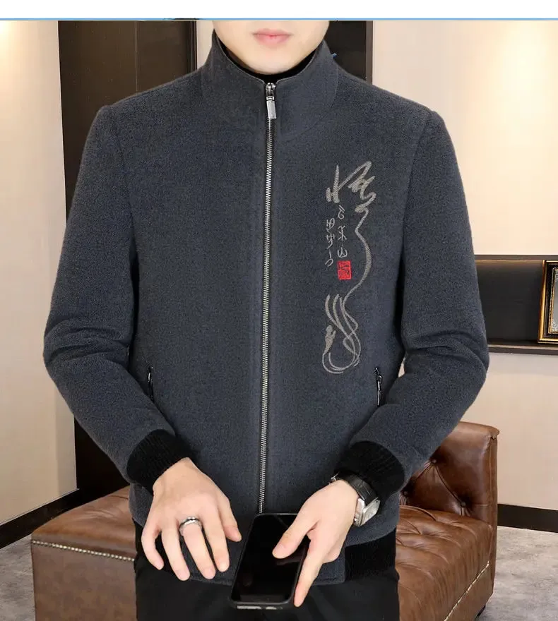 Men's Print Woolen  Stand Collar Jacket