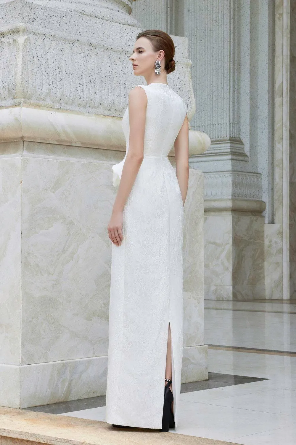 Nocturne Sheath Back Slit Jacquard Floor Length Dress