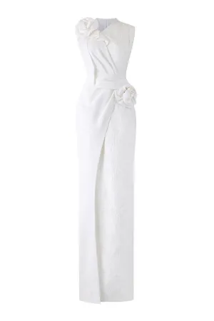 Nocturne Sheath Back Slit Jacquard Floor Length Dress