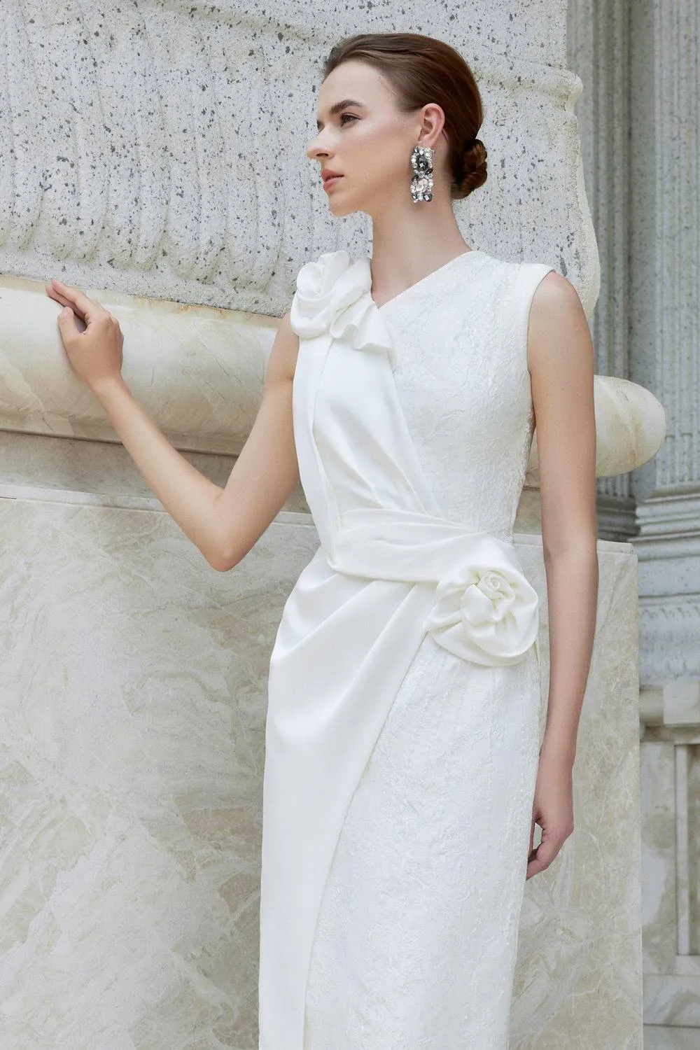 Nocturne Sheath Back Slit Jacquard Floor Length Dress