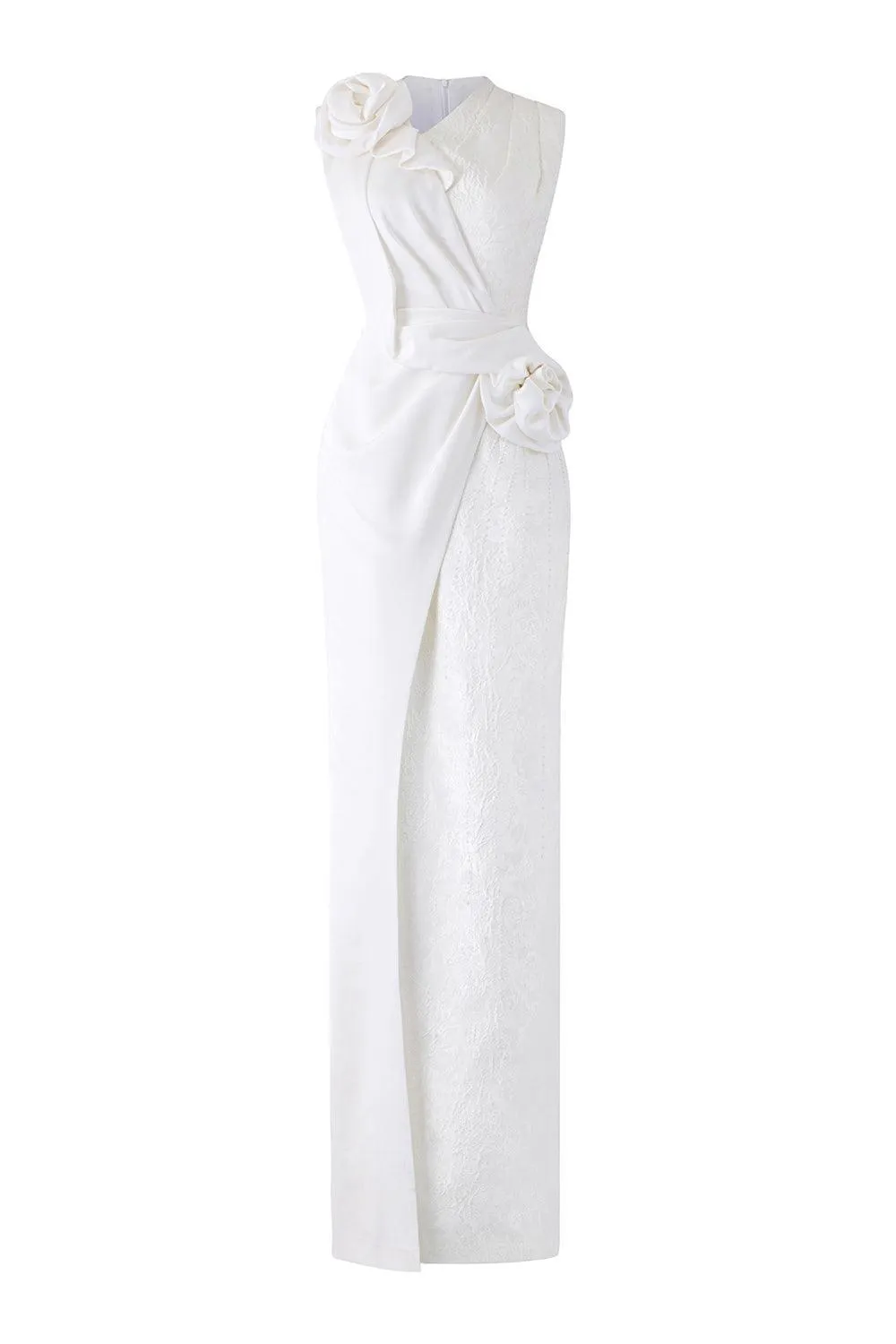 Nocturne Sheath Back Slit Jacquard Floor Length Dress