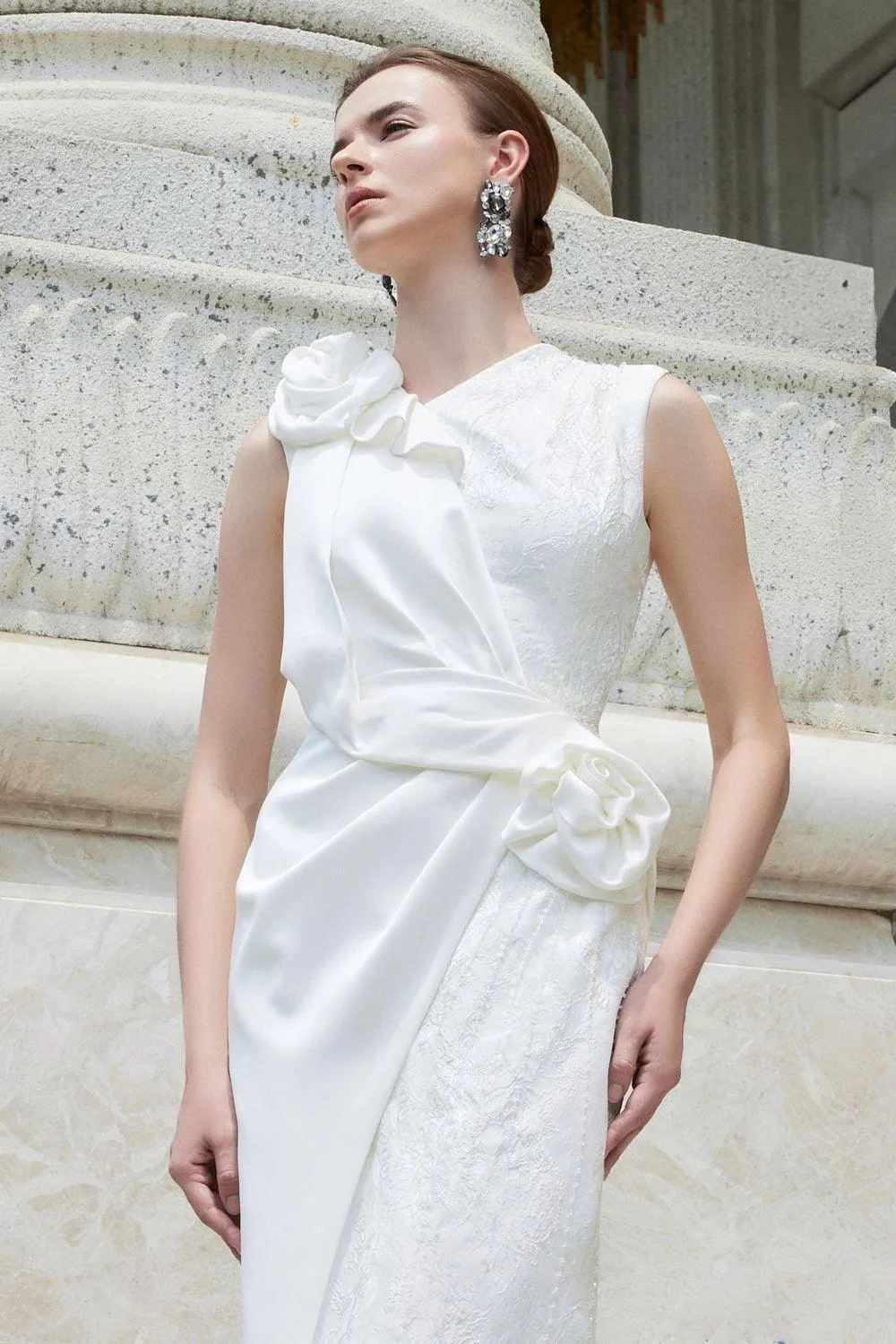 Nocturne Sheath Back Slit Jacquard Floor Length Dress