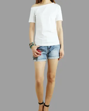 off shoulder shirt, Short sleeve cotton top, T-shirts for women, customized top, black white t-shirt, summer top(Y1009S)