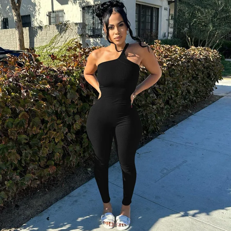 One Shoulder Strappy Jumpsuit
