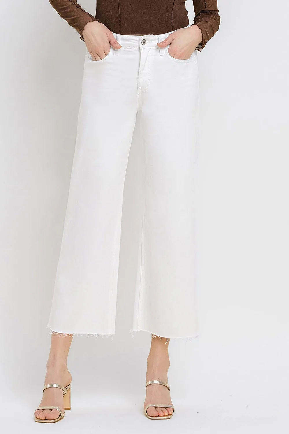 Optic White Cropped Wide Leg Jeans