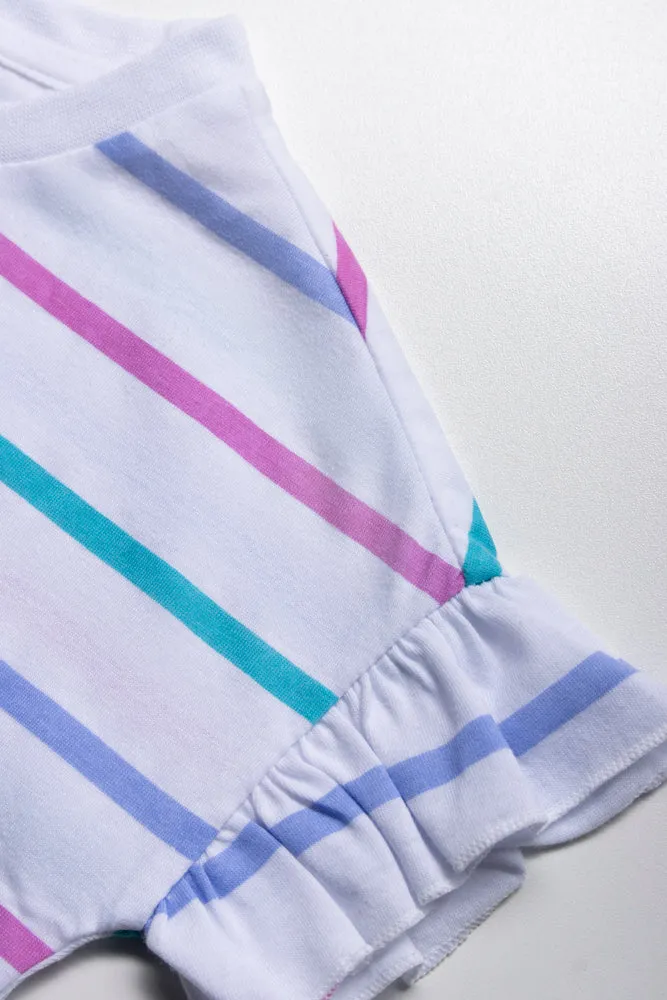 Pinafore With Stripe Short Sleeve T-Shirt Set Pink