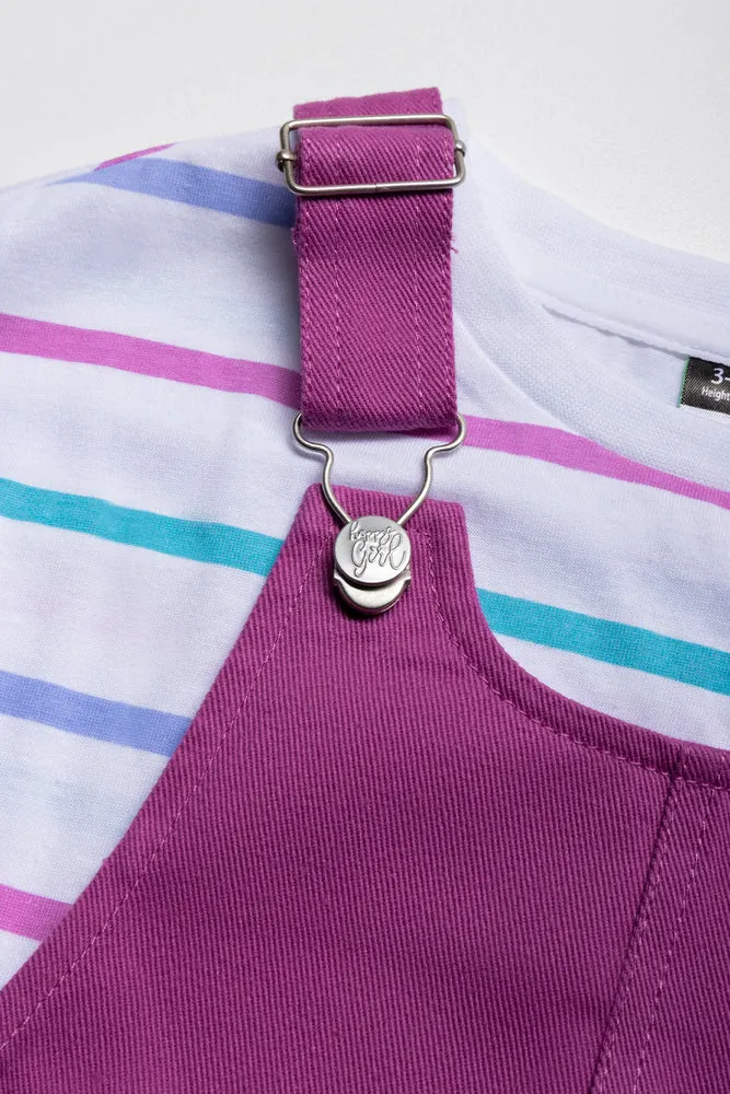 Pinafore With Stripe Short Sleeve T-Shirt Set Pink