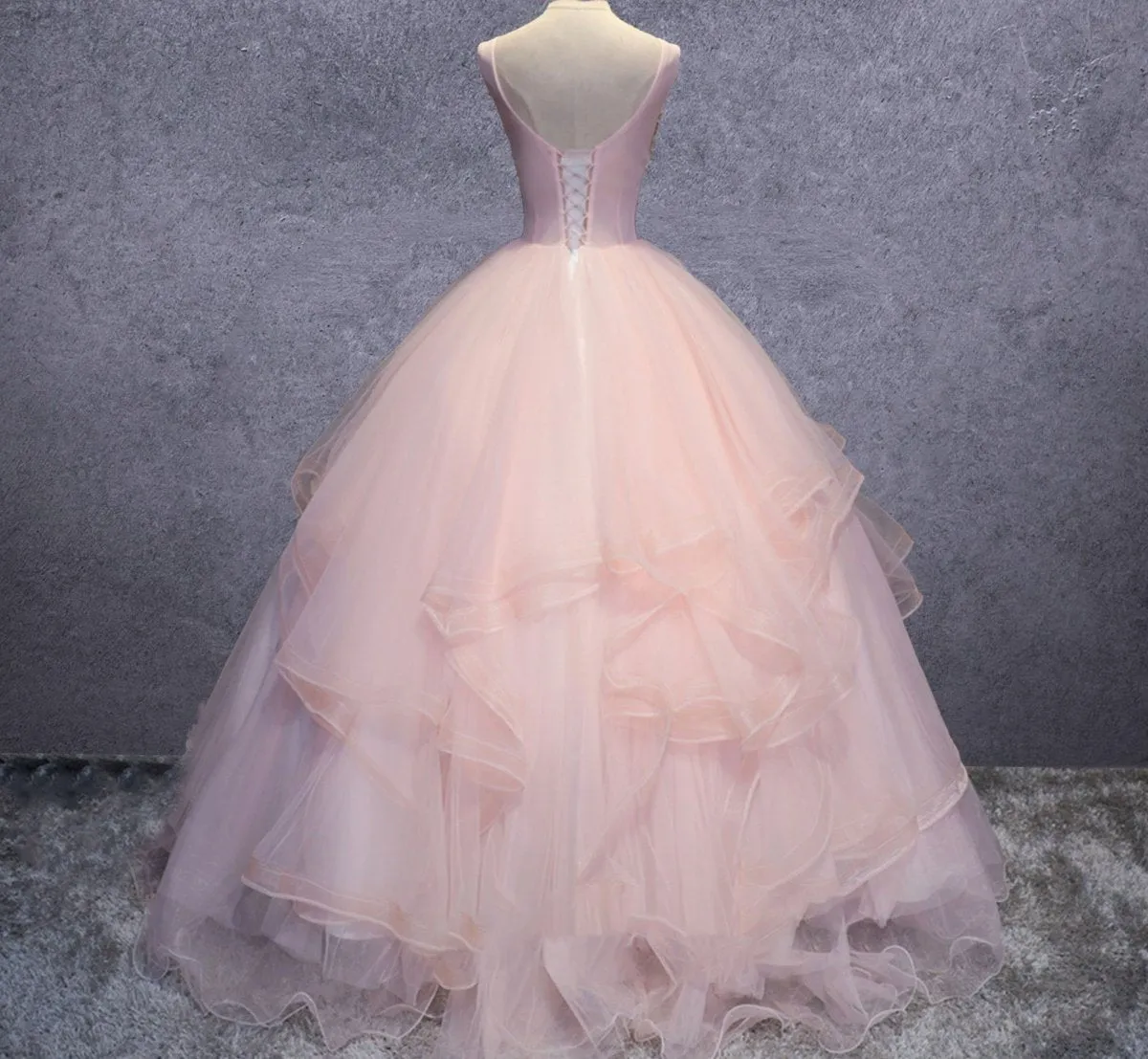 Pink A Line Organza Floor-Length Prom Dress with Appliqued