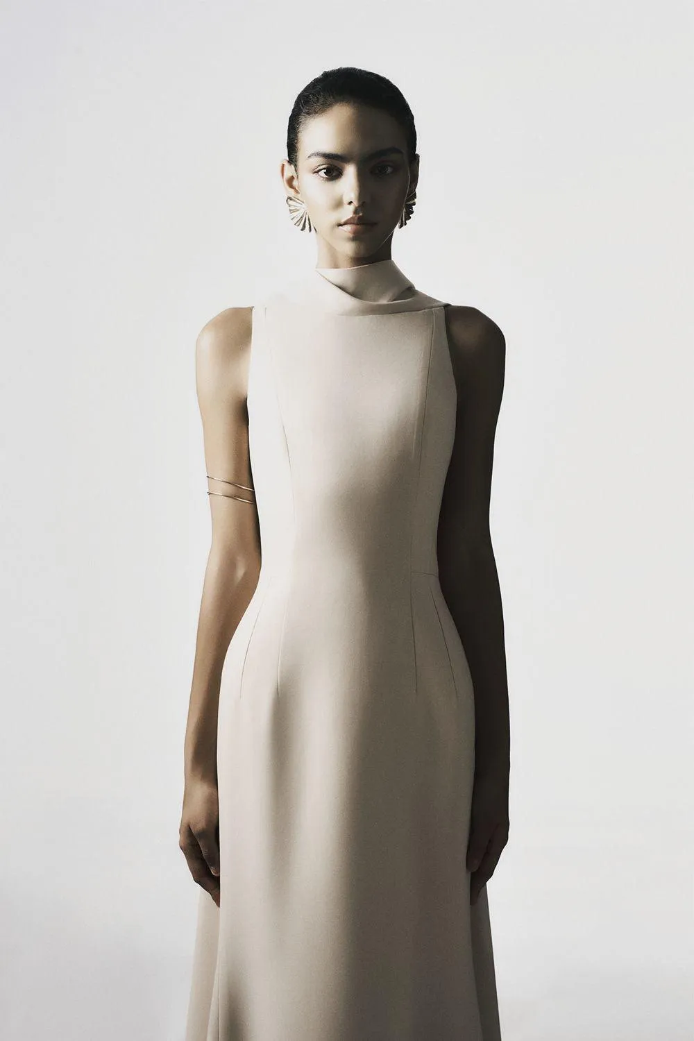 Poppy Trumpet Sleeveless Satin Floor Length Dress
