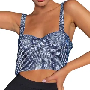 Rhinestone Club Tank Tops for Women Going Out Sequin Square Neck Sleeveless Y2K Shirts Camisole Glitter Party Cute