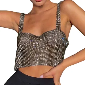 Rhinestone Club Tank Tops for Women Going Out Sequin Square Neck Sleeveless Y2K Shirts Camisole Glitter Party Cute