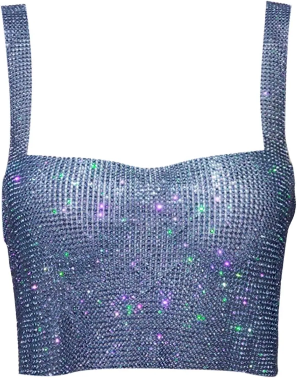Rhinestone Club Tank Tops for Women Going Out Sequin Square Neck Sleeveless Y2K Shirts Camisole Glitter Party Cute