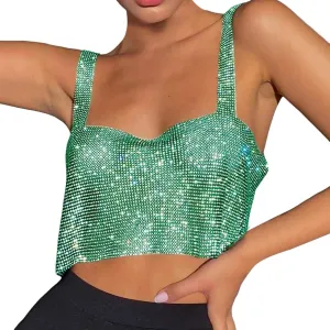 Rhinestone Club Tank Tops for Women Going Out Sequin Square Neck Sleeveless Y2K Shirts Camisole Glitter Party Cute