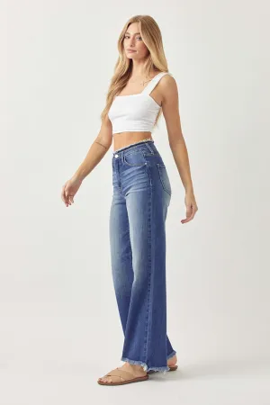 RISEN Alaina High Waist Raw Hem Wide Leg Jeans