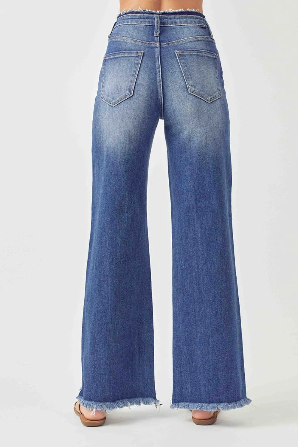 RISEN Alaina High Waist Raw Hem Wide Leg Jeans